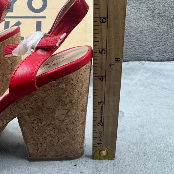 Yoki Red Cork Wedge Platform Sandals Women Size 7 Ankle Strap Open Toe - Picture 6 of 9
